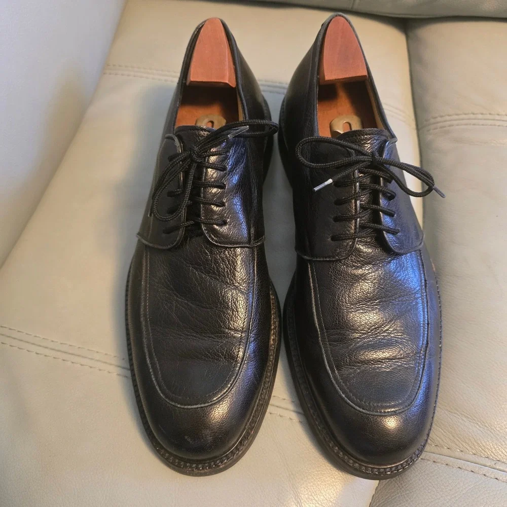 Bruno Magli Renzo Black Leather Apron Toe Derby Shoes Mens 10.5 M Made‎ in Italy